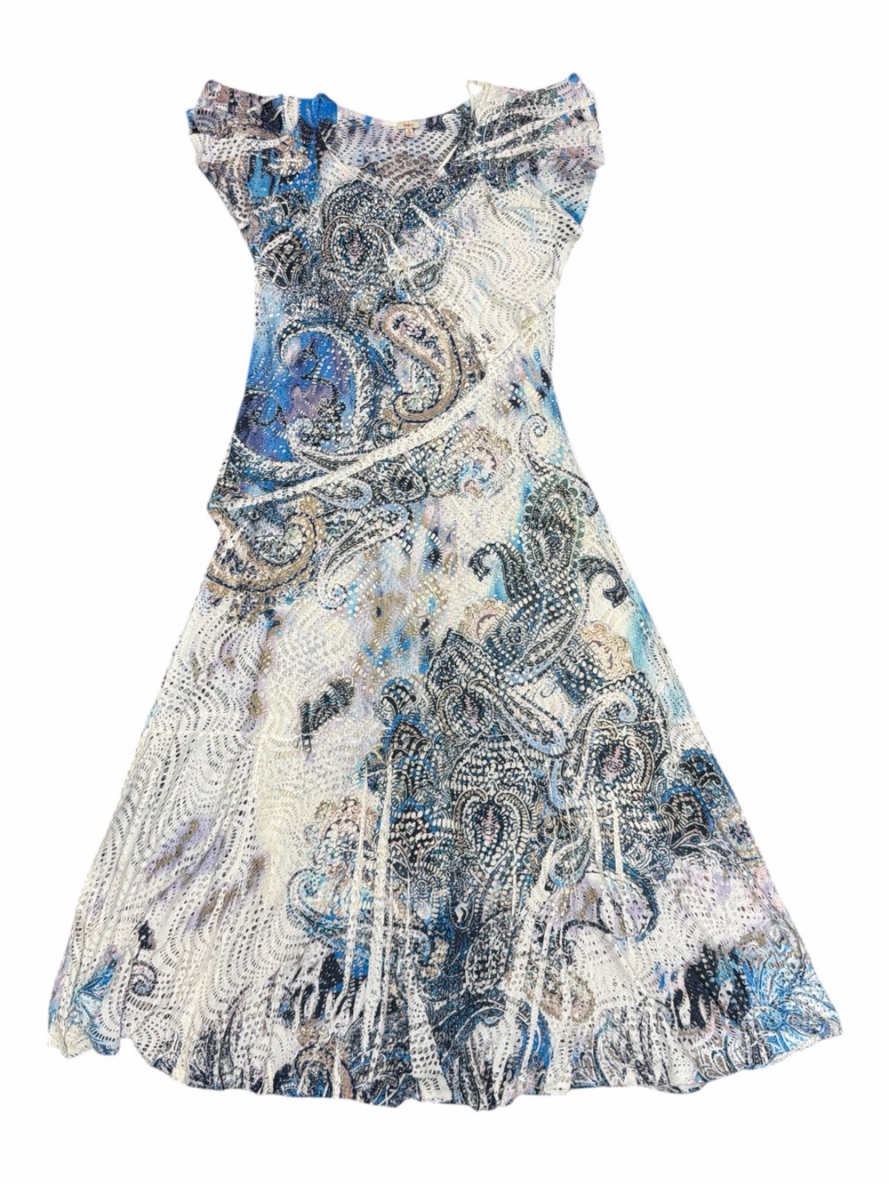 Reba Maxi Dress Womens Small Blue Paisley Mesh Fit Flare NWOT Western Flutter